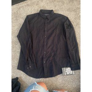 NWT Mens Extreme Couture‎ Velvet Graphic Back Long Sleeve Black Button Down sz L